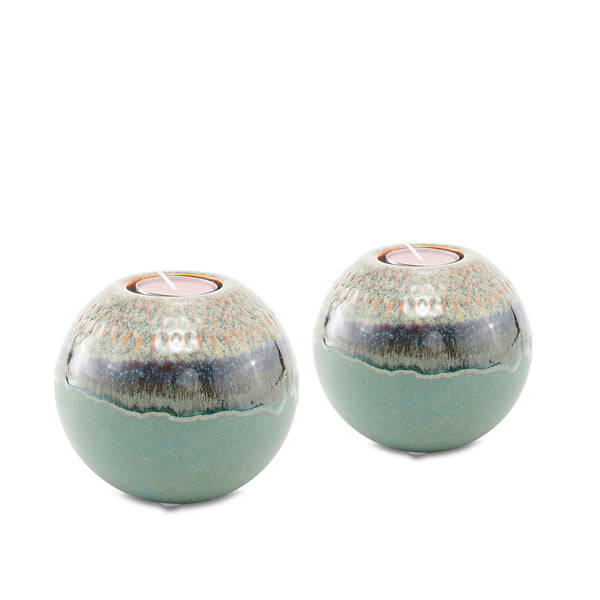 Batch #122, Round Hand Glazed Candle Holder Set